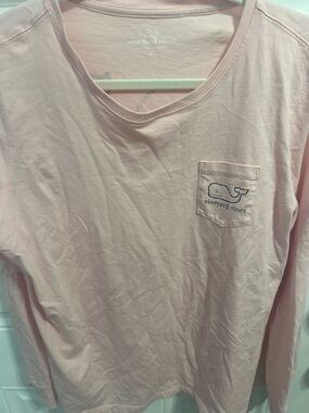 Vineyard Vines Light Pink Long Sleeve Pocket Tee with Whale Logo